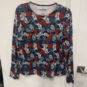 Hang Ten Women's Leaf Print Long Sleeve Top - Red and Blue